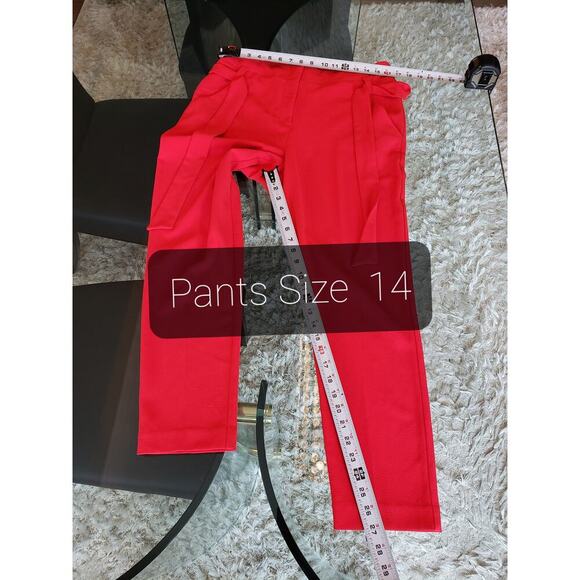 7th Avenue 2 Piece Suit Womens L/14 Red Pockets Slim Fit Notch Lapel Tie Waist - Picture 11 of 16